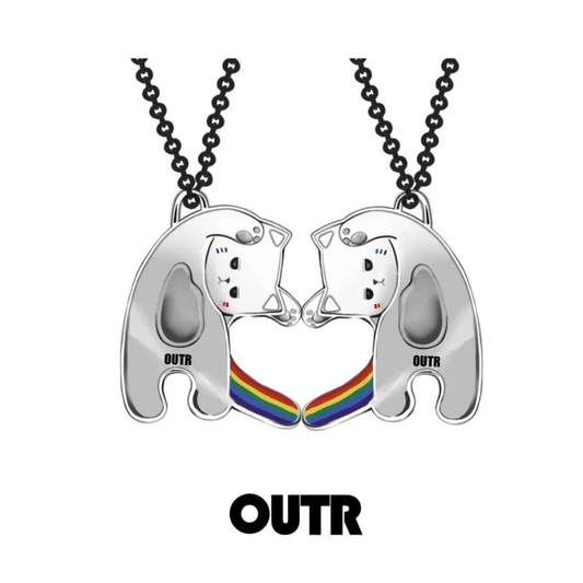 OUTR Rainbow Kitten Couple Necklace, LGBTQ couple gift image