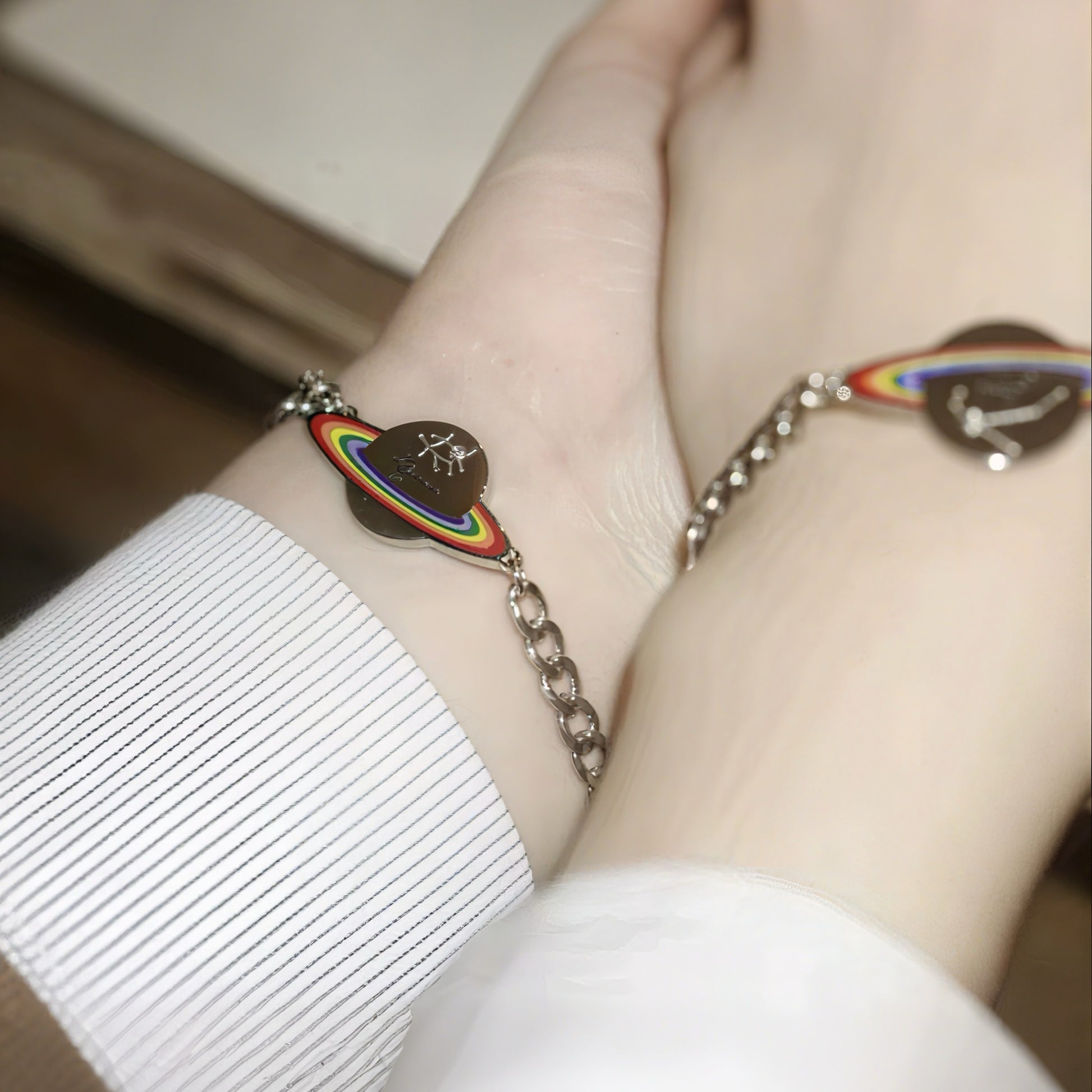 OUTR Orbit Reign Bracelet, meaningful LGBTQ gift bracelet detail