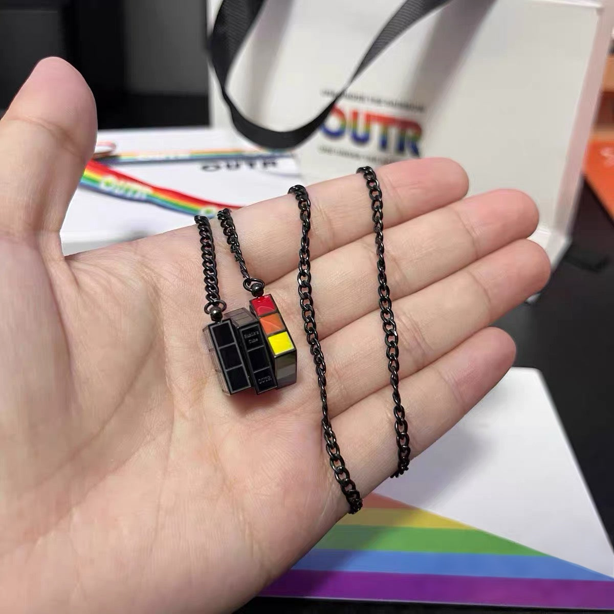 OUTR Recode Cube Necklace, self-expression Pride accessory image