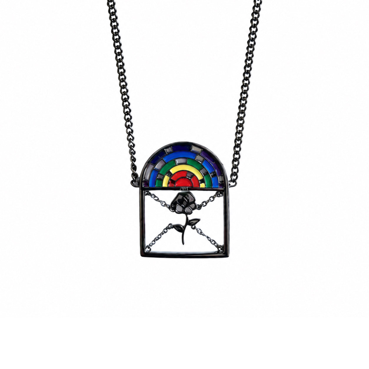 OUTR Rainbow Cage Necklace, modern rainbow Pride jewelry image