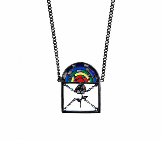 OUTR Rainbow Cage Necklace, modern rainbow Pride jewelry image