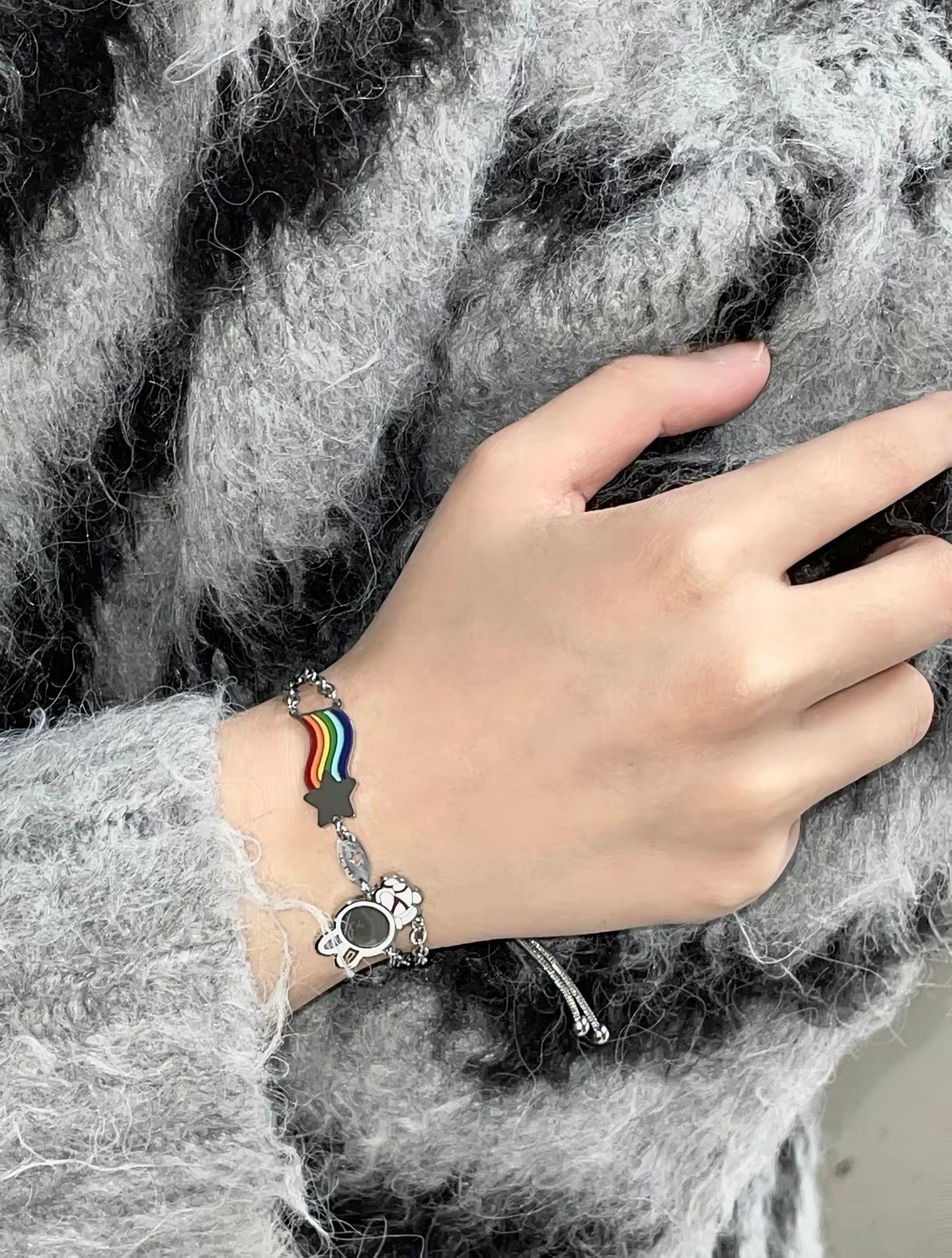 OUTR Rainbow Cosmic Astronaut Rabbit Bracelet, meaningful Pride accessory image