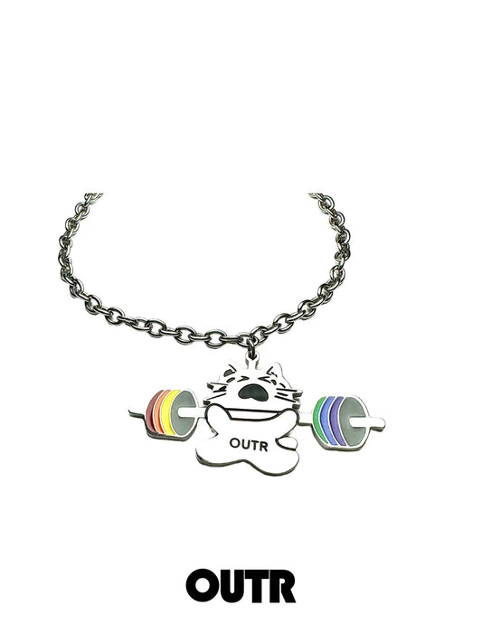 OUTR Rainbow Fitness Kitty Necklace, rainbow Pride jewelry image