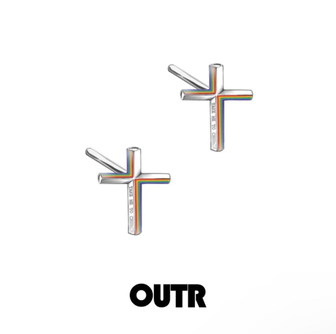 OUTR Take Me to Church Cross Earrings, queer jewelry and Pride accessory image