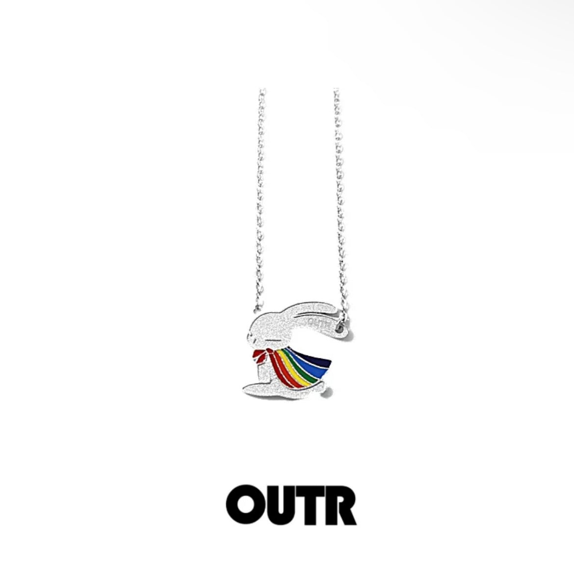 OUTR Rainbow Pride Cape Rabbit Necklace, rainbow Pride jewelry image