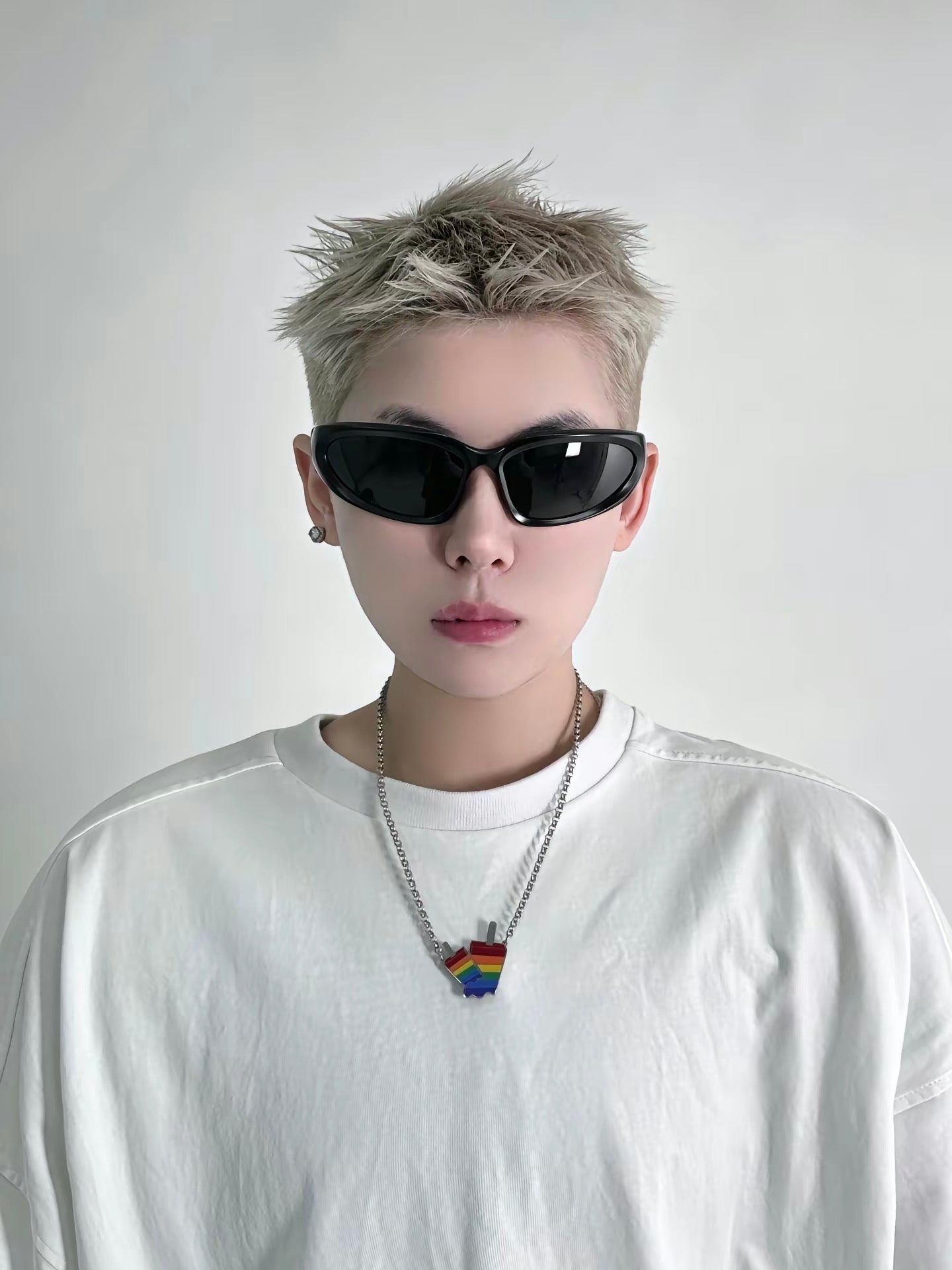 OUTR Rainbow Summer Echo Necklace, modern LGBTQ jewelry styling image