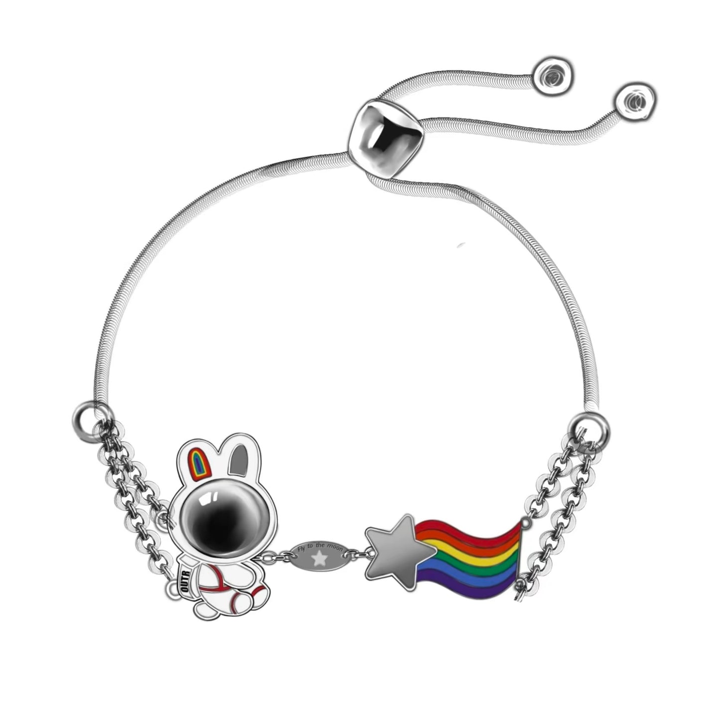 OUTR Rainbow Cosmic Astronaut Rabbit Bracelet, Pride jewelry image