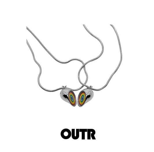 OUTR Shape of My Heart Rainbow Matching Necklaces, LGBTQ couple gift image
