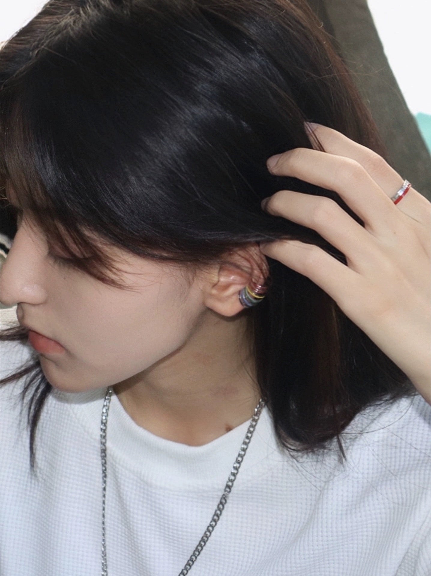 OUTR Rainbow Hexachord Ear Loop, modern rainbow jewelry detail