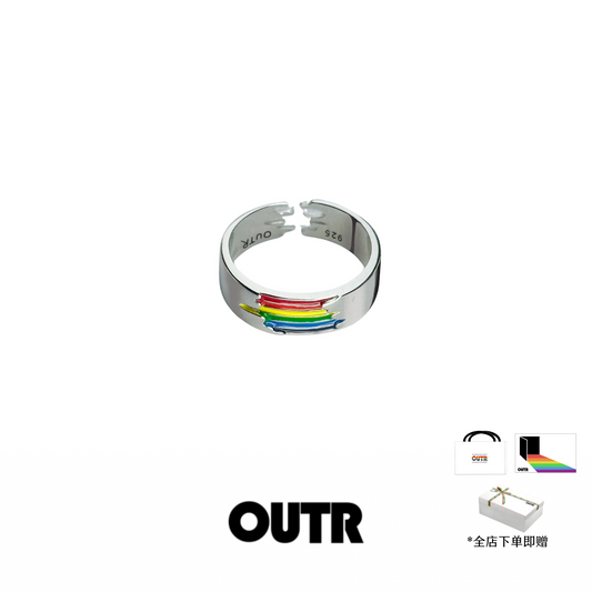 OUTR Rainbow Rift Silver Ring, Pride jewelry image