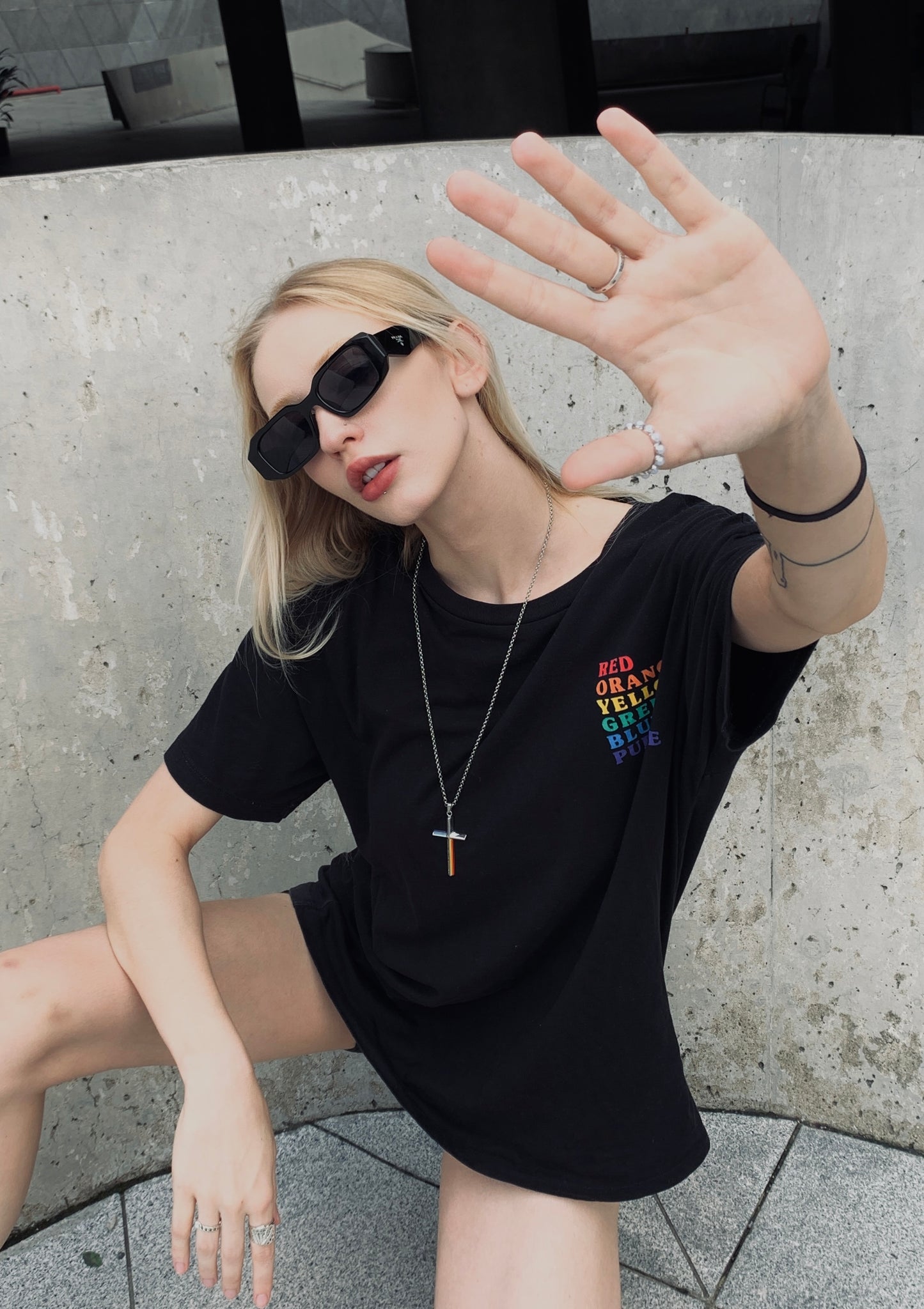 OUTR Beyond Cross Necklace, inclusive accessory styling image