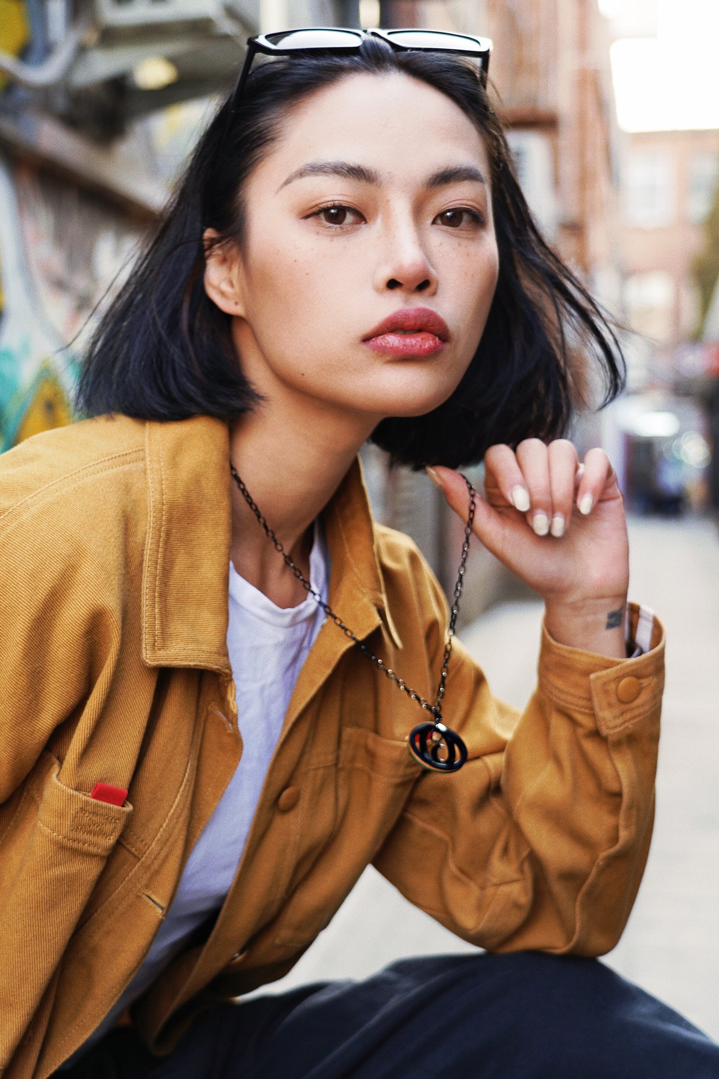 OUTR Lunar Orbit Necklace, modern queer necklace styling image
