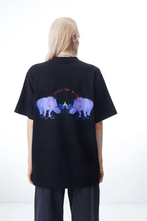 "Rainbow Rhinoceros" Black T-shirt