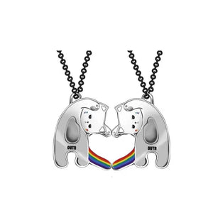 Rainbow Kitten Couple Necklace